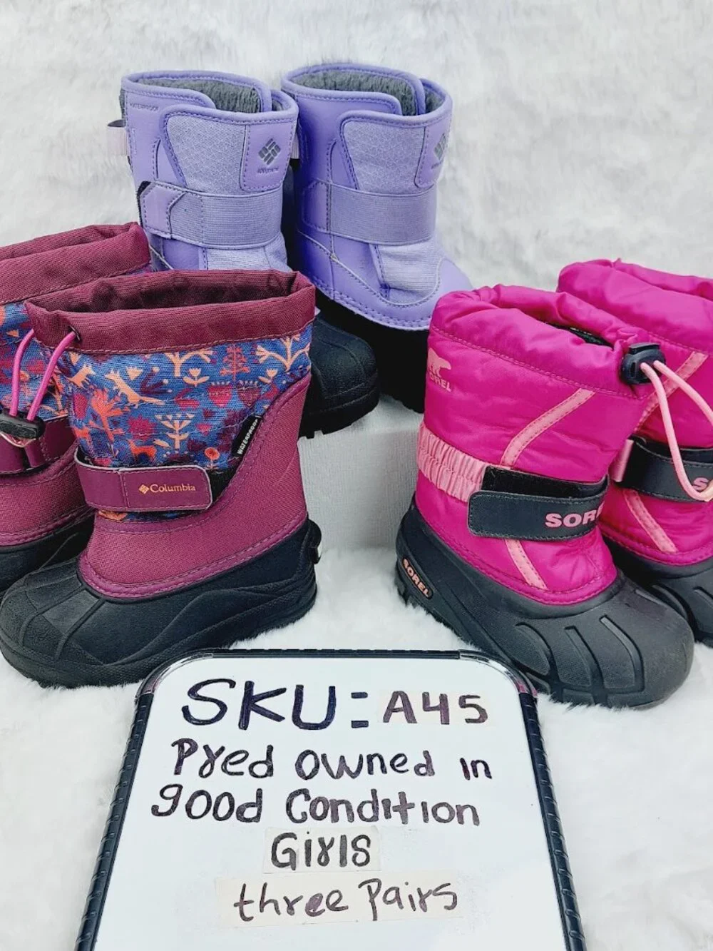 Set of 3 Sorel Columbia Girl's Purple Pink Ankle Snow Winter Boots Size US 9